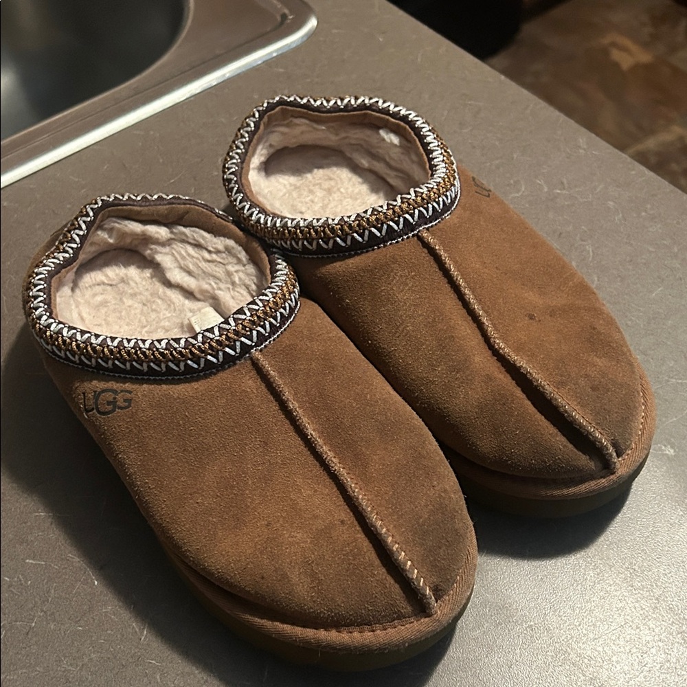 UGG Chestnut Suede Shearling-Lined Slip-On Mules